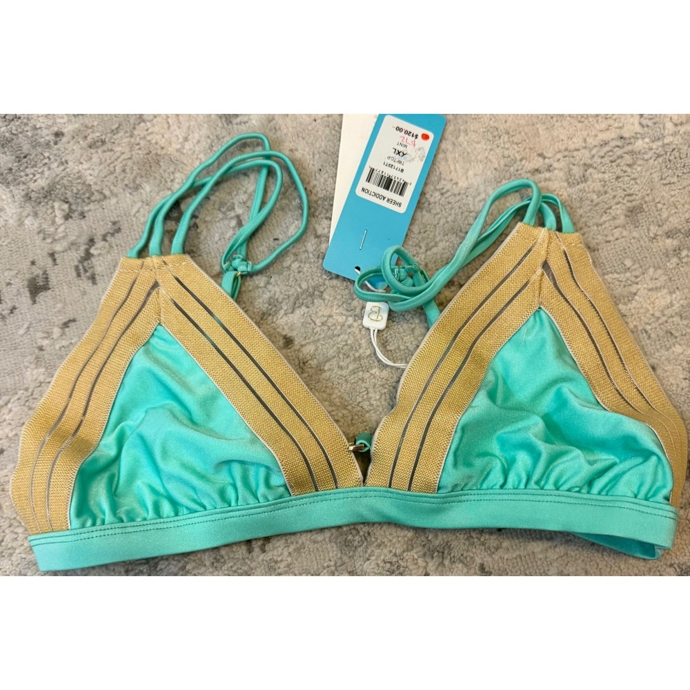 Beach Bunny Sheer Addiction Mint Gold Mesh Triangle Bikini Top XXL B17123T1